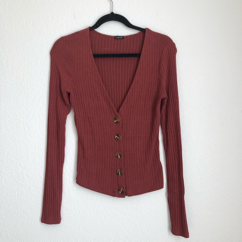 Out From Under Ribbed Button Front Cardigan - image 1
